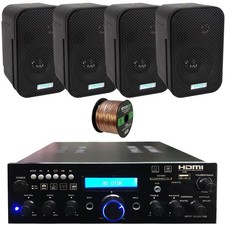Pyle PDA9HBU Bluetooth Home Amplifier Receiver, 4x 3.5" Black Speakers, Wire