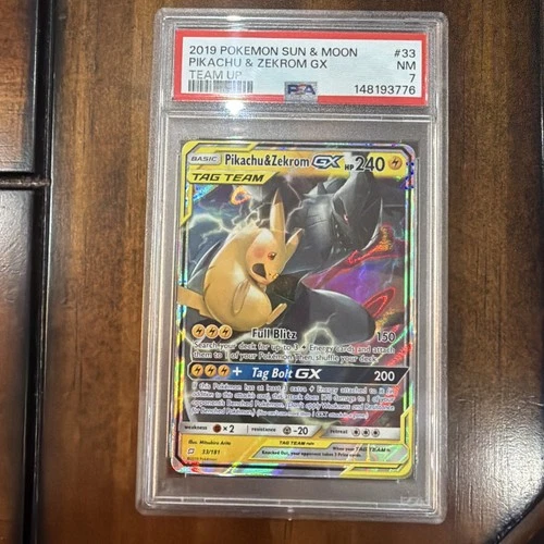 Pokémon TCG Pikachu & Zekrom GX Team Up Holo Card 33/181 NM Condition PSA 7