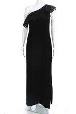 Trina Turk Womens Eda One Shoulder Stripe Ruffle Dress Black Size 6 10892786