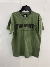 Vintage Thrasher Skateboard Magazine Logo SF CA Medium Olive Army Green T-Shirt