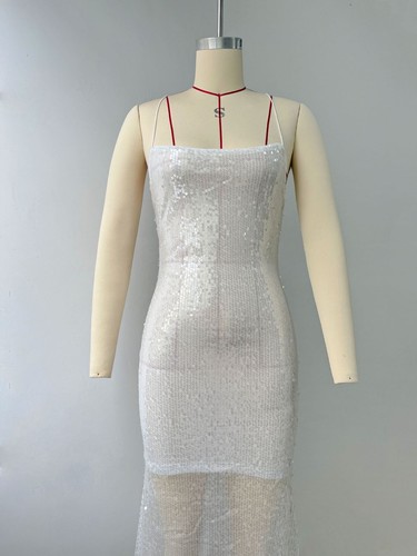 Damen Sexy Pailletten Spaghettiträger Lang Abend Party Kleid Cocktail Abschlussball 4725 - Bild 5 von 8