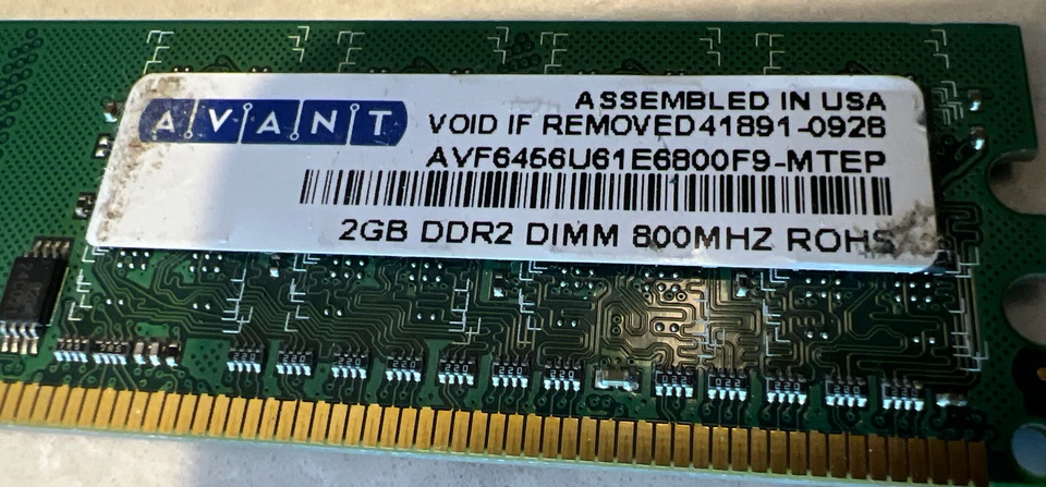 AVANT AVF6456U61E6800F9-MTEP 2GB DDR2 DIMM 800MHZ ROHS DESKTOP MEMORY RAM Tested - Image 2 of 3