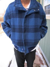 Vintage Woolrich Blue Buffalo Plaid Wool Bomber jacket, LARGE, made in USA