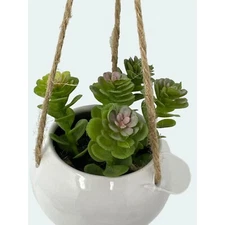 Plant Artificial Hanging Miniature Succulent Plant Faux Fake Ceramic Green White