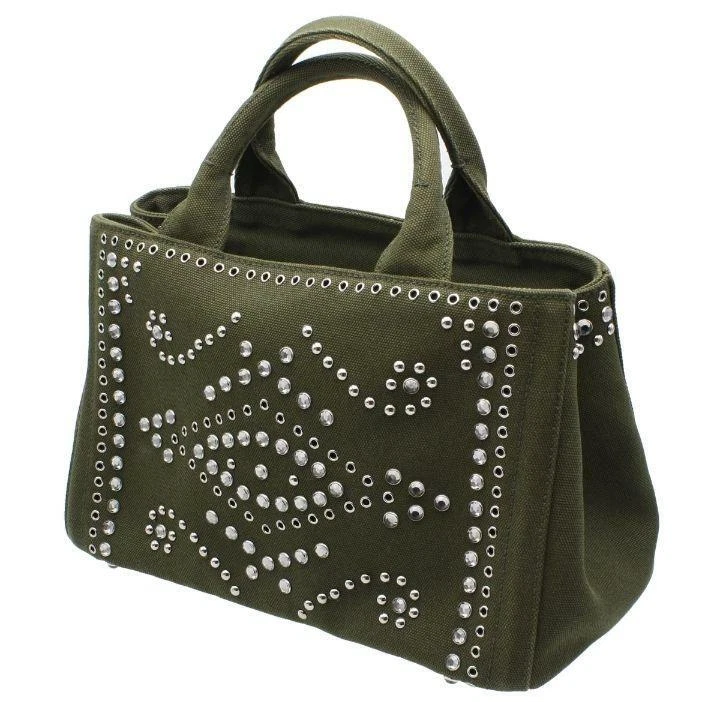 PRADA Canapa Mini Bijou 2WAY Tote Shoulder Bag Khaki Women'