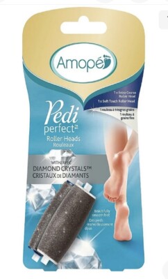 Amope Pedi Perfect 2 Roller Heads w/Diamond Crystals,1 extra Coarse,1 soft touch