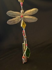Vintage Dragon Fly Glass Bell Outdoor Chime Figure