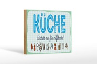 Holzschild Hinweis 12X18 Cm KüChe Eintritt Nur FüR Hilfsbereite Blaues Schild