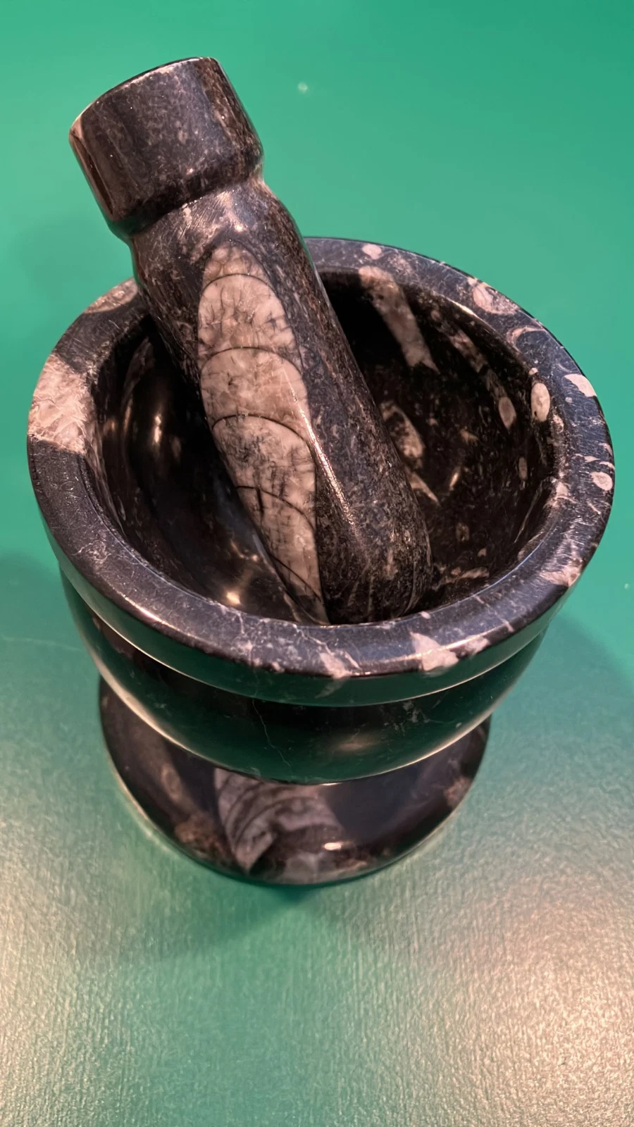 Black Orthoceras Mortar and Pestle- Medium | Orthoceras Fossil Mortar and Pestle