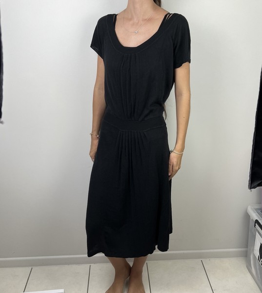 Black Wool Knit Dress Womens S 10 Short Sleeve Office Work Knitwear Preppy