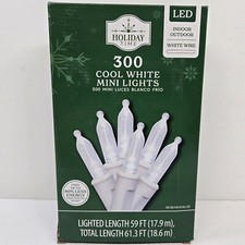 Holiday Time - 300 LED Cool White Mini Lights White Wire 59 ft Long