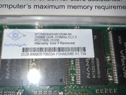 NANYA NT256D64SH8C0GM-6K 256MB DDR-333MHz-CL2.5 PC2700S-25330 LAPTOP MEMORY - Picture 6 of 6
