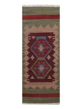 Hand Woven Flat Weave Kilim Wool Area Rug Contemporary Burgundy Olive BBHD00121