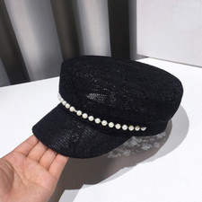 Cappello A Berretto Piatto In Pizzo A Rete Per Donne Con Perline