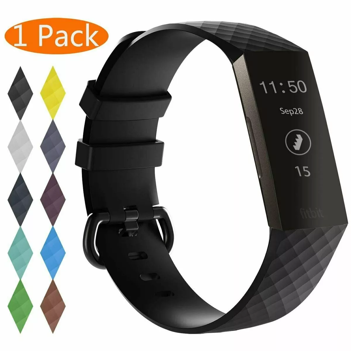 Fitbit Charge 2 bracelet silicone 3-pack Black/Grey/White (S)