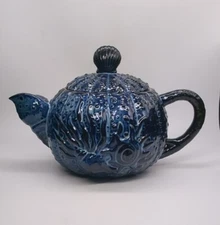 Cracker Barrel Dark Blue Sea Urchin Teapot With Lid 
