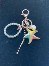 Starfish Pearl Shell Crystal Handbag Purse Charm Pendant Keychain Key Chain NWOT