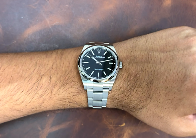 Rolex Oyster Perpetual 39 Steel Black Dial Mens Oyster Watch +Card