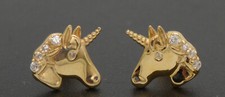Real 14k Yellow-White Gold Unicorn Head Post Stud Screw back Animal Horse
