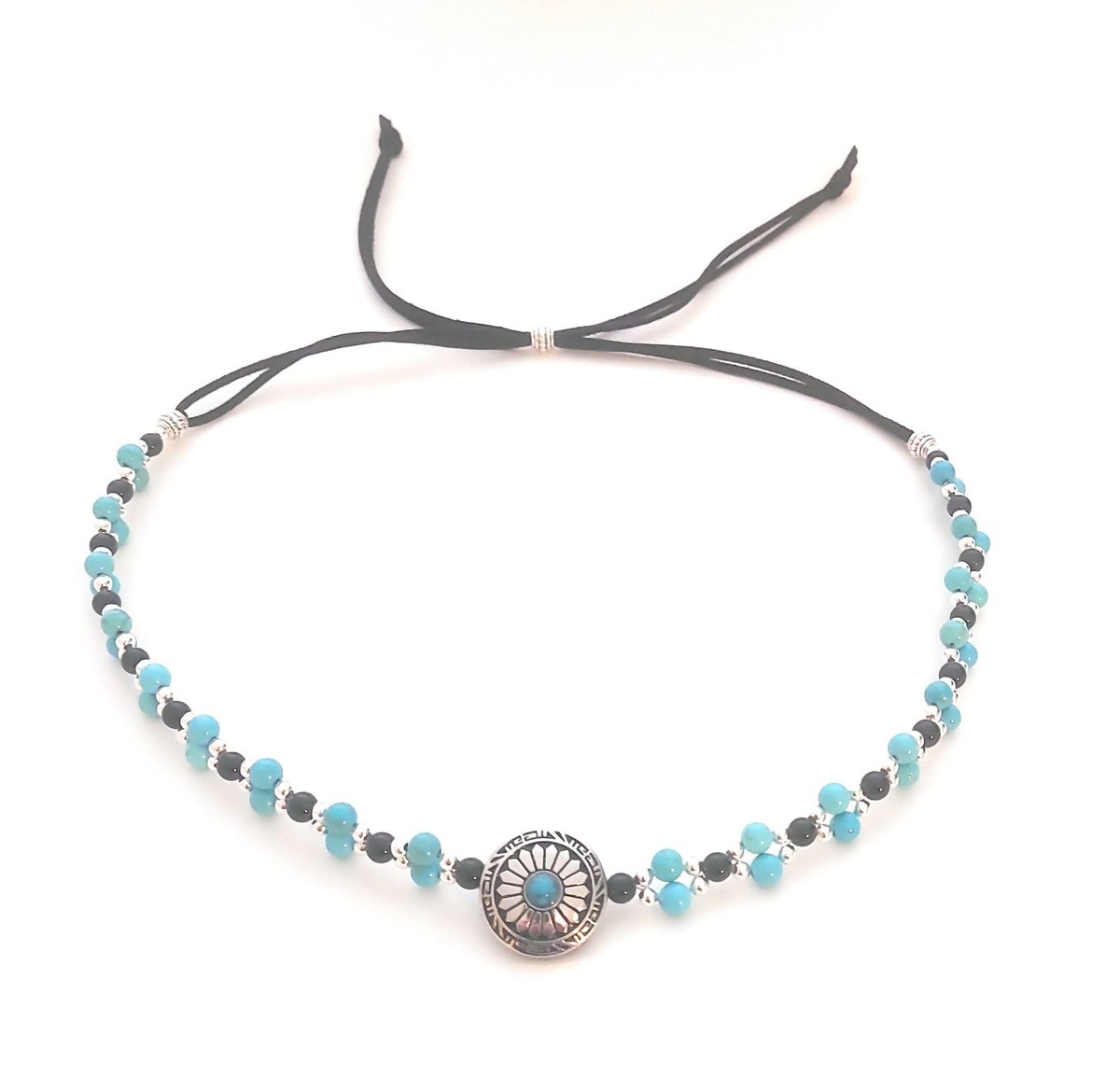 7812 Native Sunflower Concho Hatband Turquoise Onyx Gemstone Micro Suede Concho Turquoise Hatband - M&F Western Product – Hamley  main image 3