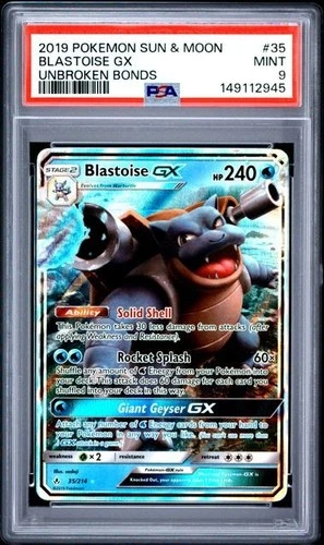 BLASTOISE GX 35/214 POKEMON 2019 SUN & MOON UNBROKEN BONDS HOLO PSA 9 MINT