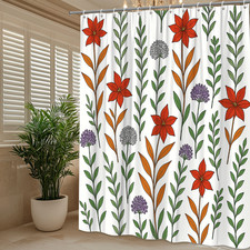 Floral Pattern Shower Curtain - Colorful Flowers on White Background