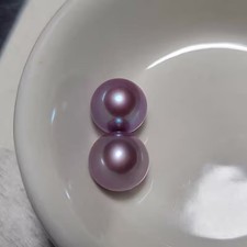 gorgeous pair of 10-11mm south sea round lavender pearl loose pearl half drill