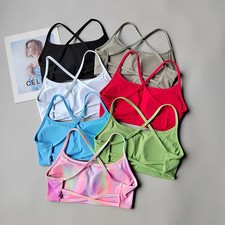 Halter Sports Bra Women's Seamless Push Up Open Back Gym Workout Fitness Top
