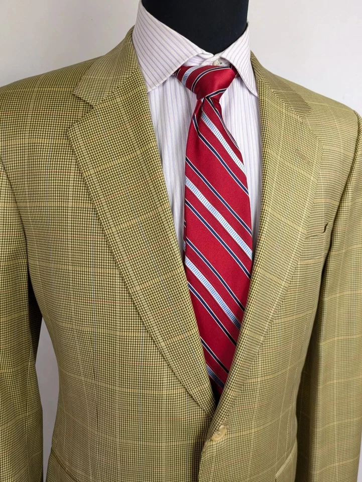 Blazer jaqueta esporte lã xadrez bege linha Chester Barrie Savile novo sem etiquetas US41R - Imagem 3 de 4