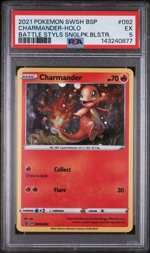 2021 POKEMON SWSH BLACK STAR PROMO #092 CHARMANDER-HOLO PSA 5