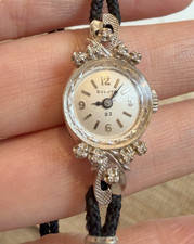 Vintage 1970 Ladies Bulova 14k White Gold Case Diamond Watch