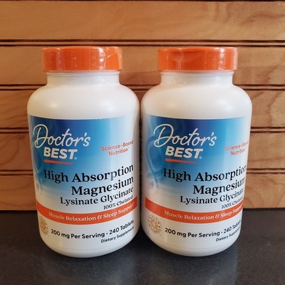 2 Pack High Absorption Magnesium 240 Tablets 100 Mg Dr's Best Lycinate Glycinate