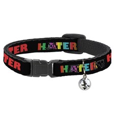 Cat Collar Breakaway with Bell HATER Black/Red/Rainbow Fade NARROW Fits 8.5-12"