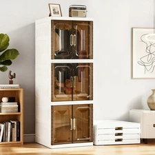 3 Layer Portable Wardrobe Closet Folding Clothes Cabinet Armoire with Wheels