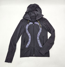 Lululemon Stride Jacket Women's Size 6 Grey Purple Wee Stripe Hooded Stretch