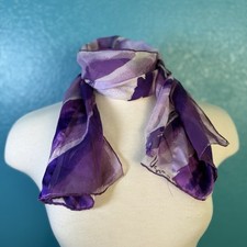 VERA Neumann Long Rectangle Scarf Purple White Brush Strokes Striped 42x14.5"