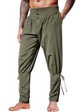 Runcati Mens Medieval Ankle Pants Renaissance Viking Pirate Lace Up Tapered H...