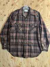 VTG 70s Pendleton Mens L Shirt Wool High Grade Western Wear Pearl Snap Brown Red