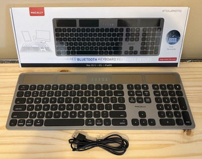 Macally Solar-Powered 3-Device Bluetooth Keyboard BTSOLARKEYSG - Exc. Condition