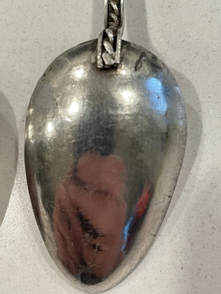 Par de colheres finas antigas feitas à mão de fio folheado a prata - Imagem 3 de 4