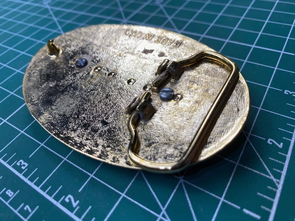 Hebilla de cinturón tono plata y azul con cabujón de arenisca Foto 4 de 4