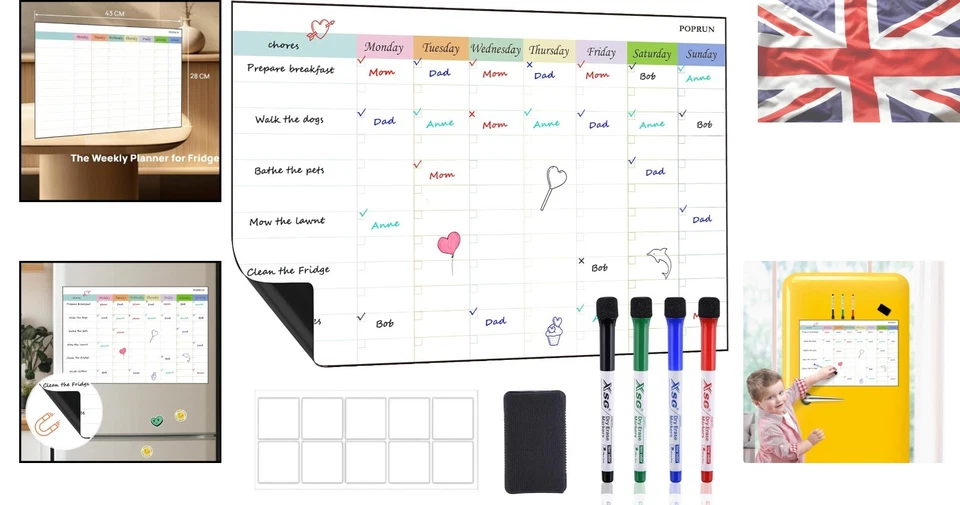 Reusable Magnetic Whiteboard Calendar - Family Organizer & Chore Chart 43x28cm - Image 2 of 4