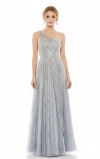 MAC DUGGAL 5220 EMBELLISHED ONE SHOULDER SILVER PLATINUM MAXI DRESS GOWN SIZE 4