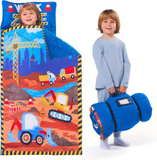 Toddler Nap Mat 55"x30" with Pillow Blanket, Roll Up Sleeping Bag Kids 3-7