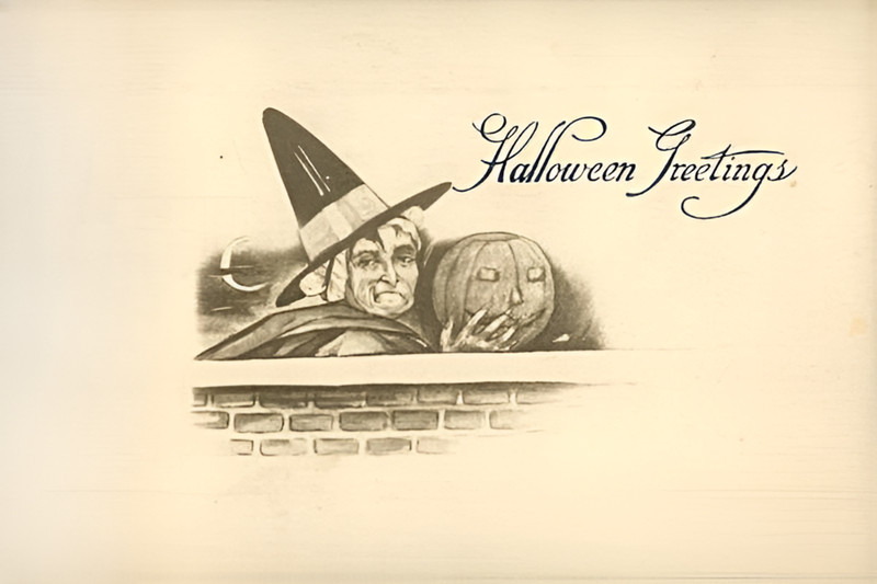 Happy Halloween  SPOOKY Vintage Reproduction Postcard  6" X 4" h10