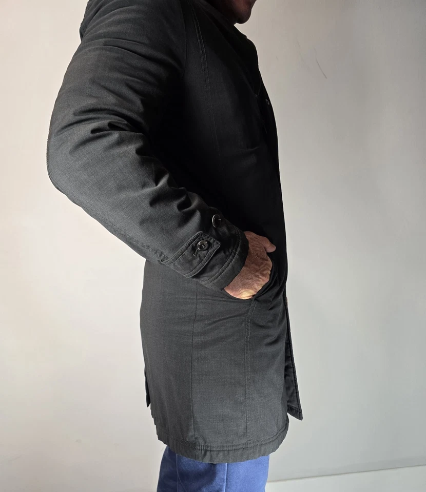 Emporio Armani Matt Line Overcoat Wool/Cotton Charcoal Men's SZ S (46 - ITAL) - Image 4 of 4