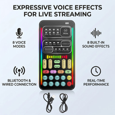 Portable Voice Changer 8 Voice Modes Real-Time Modulator for Gaming Live Streami
