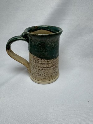 Handmade Studio Pottery Mug Green Drip Glaze Signed Stoneware Coffee Tea Cup