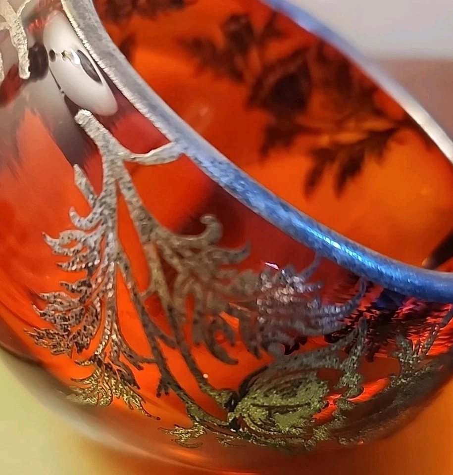 Cenicero Viking Orb Rubí Rojo Vidrio Plata de Ley con Encendedor a Juego Años 50’sRARO Foto 2 de 4