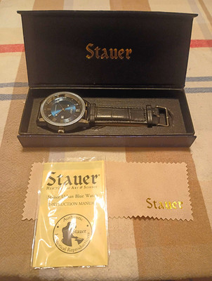 Stauer Urban Blue Men's Quartz Analog Date Silver Case Leather Strap 30m Box